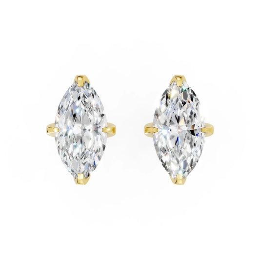 14K Gold Marquise Cut Diamond Basket Martini Stud Earring