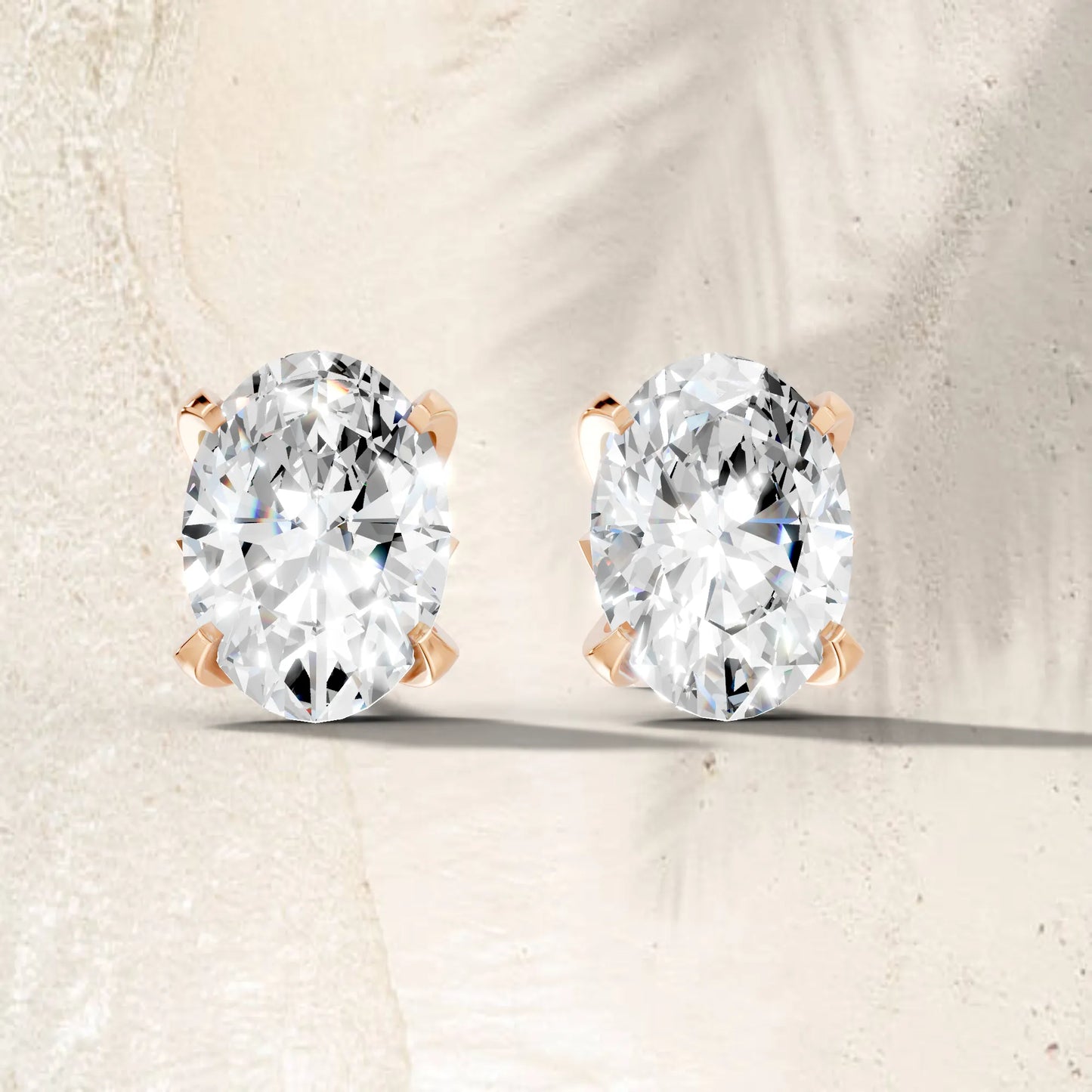 14K Gold Oval Cut Diamond Basket Martini Stud Earring