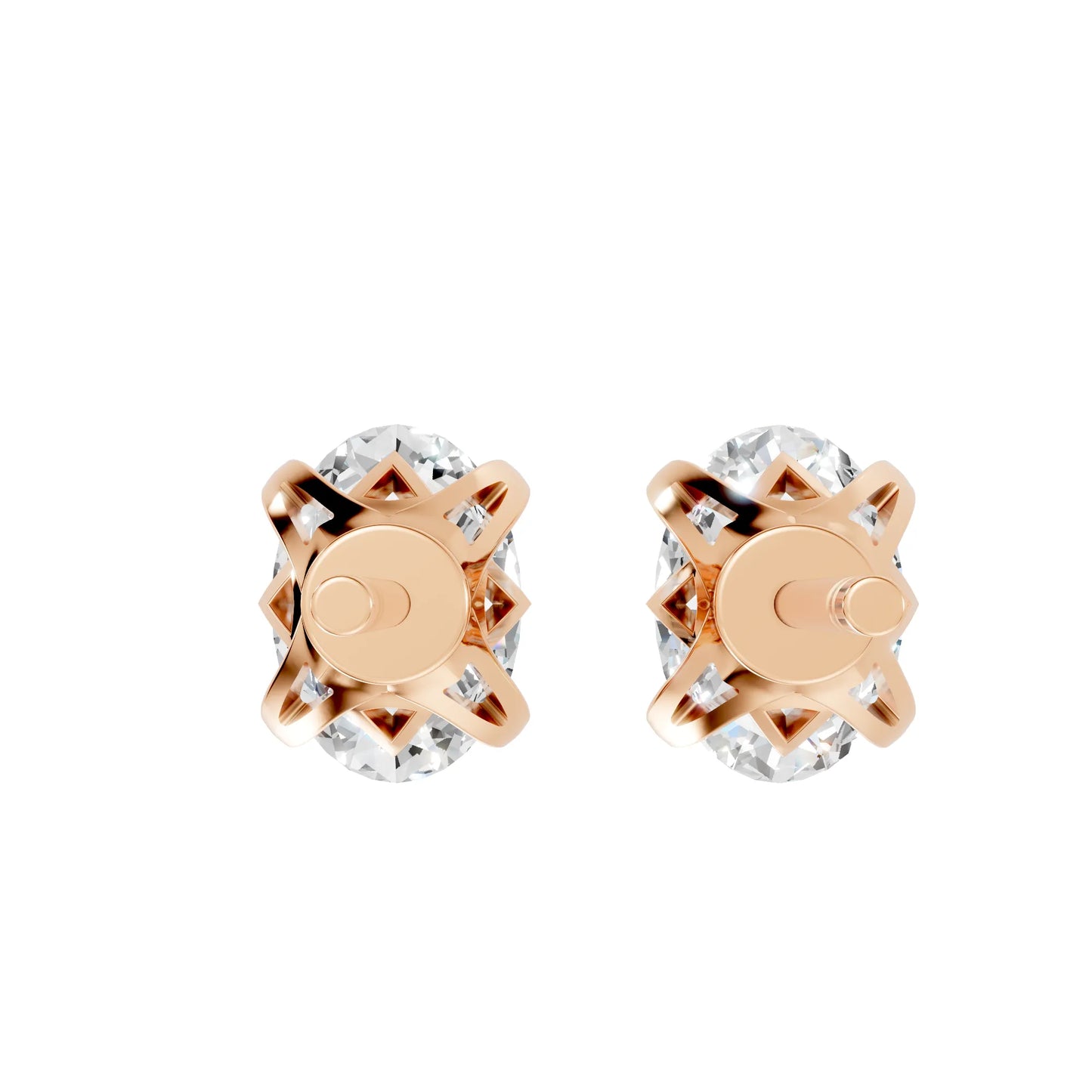 14K Gold Oval Cut Diamond Basket Martini Stud Earring