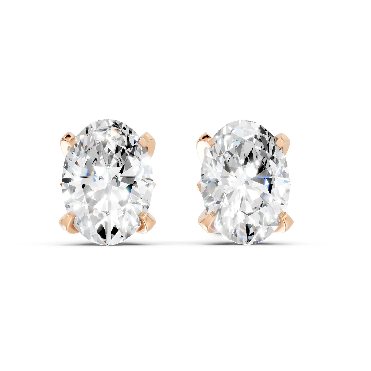 14K Gold Oval Cut Diamond Basket Martini Stud Earring