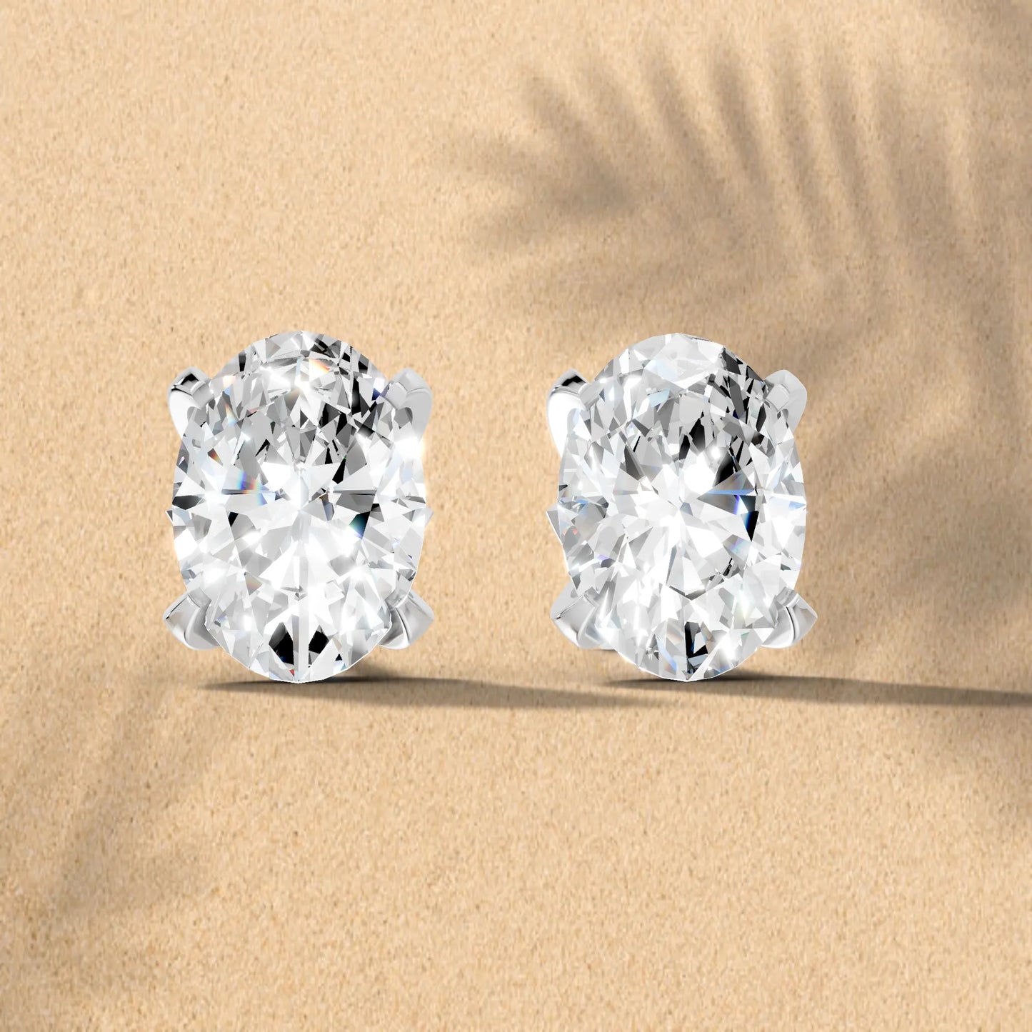 14K Gold Oval Cut Diamond Basket Martini Stud Earring