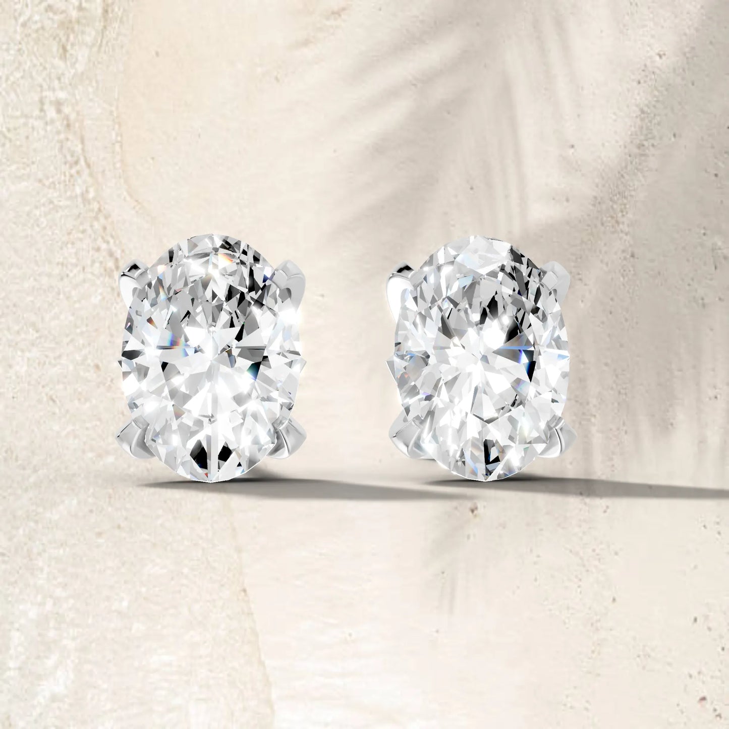 14K Gold Oval Cut Diamond Basket Martini Stud Earring