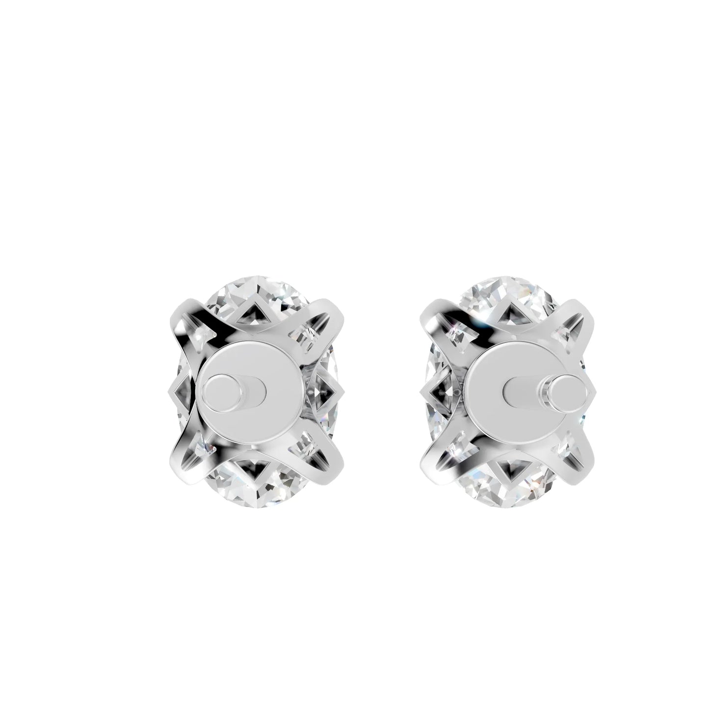14K Gold Oval Cut Diamond Basket Martini Stud Earring