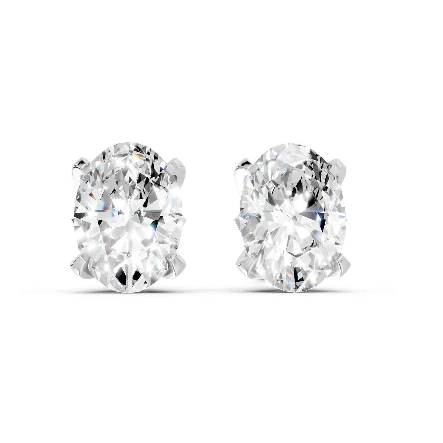 14K Gold Oval Cut Diamond Basket Martini Stud Earring