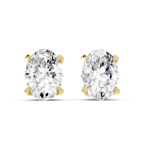14K Gold Oval Cut Diamond Basket Martini Stud Earring