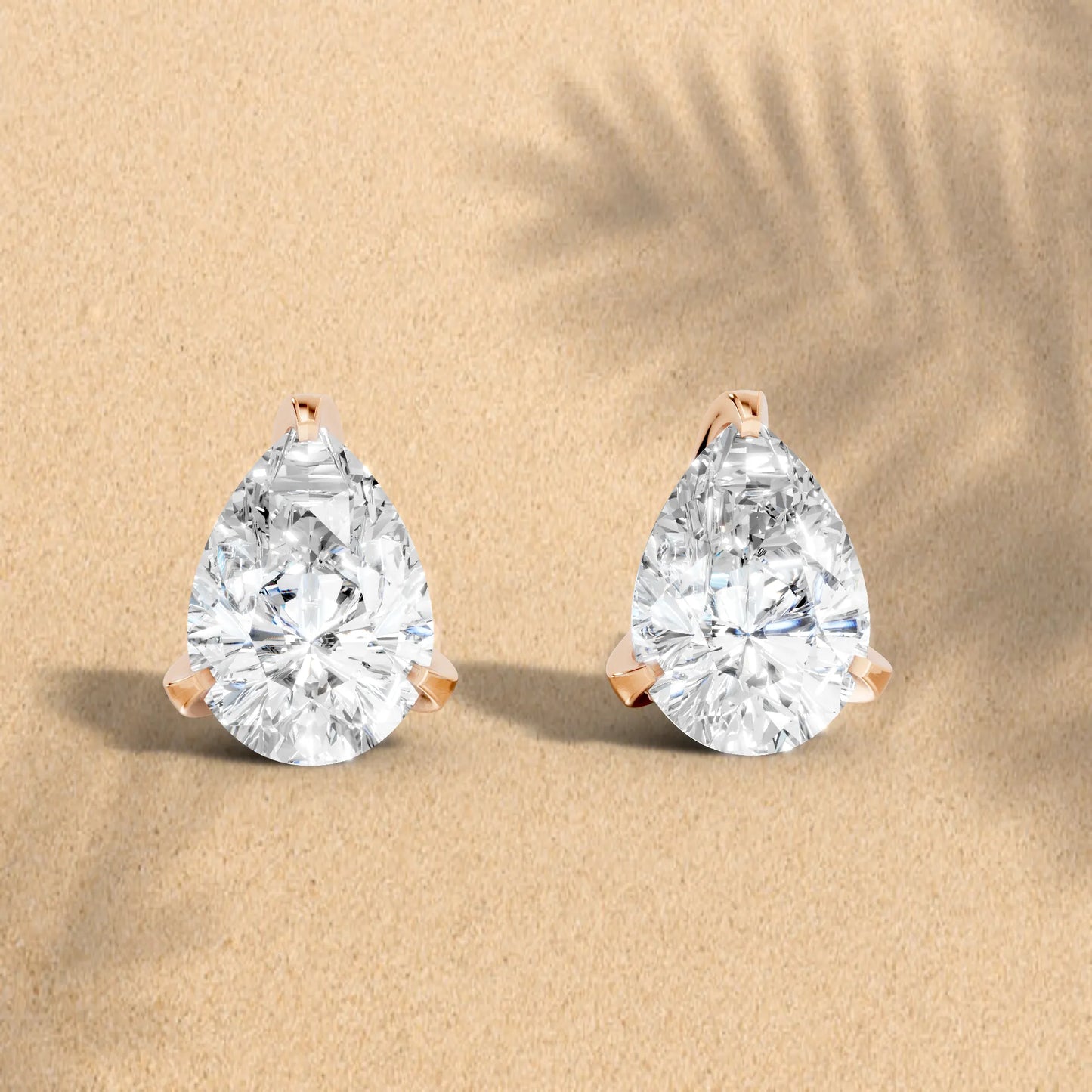 14K Gold Pear Cut Diamond Basket Martini Stud Earring
