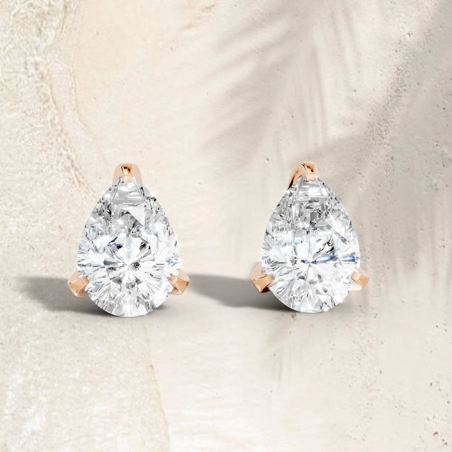 14K Gold Pear Cut Diamond Basket Martini Stud Earring