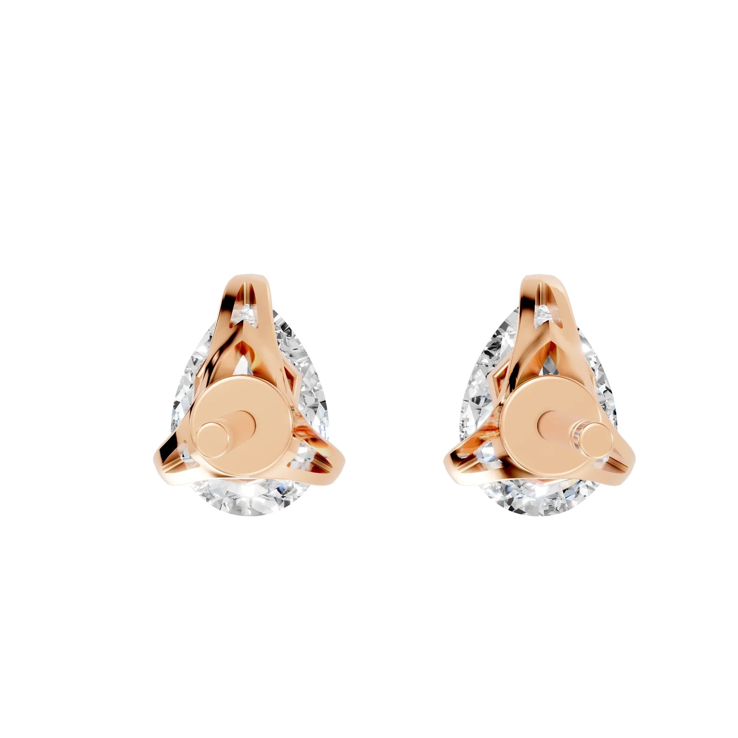 14K Gold Pear Cut Diamond Basket Martini Stud Earring