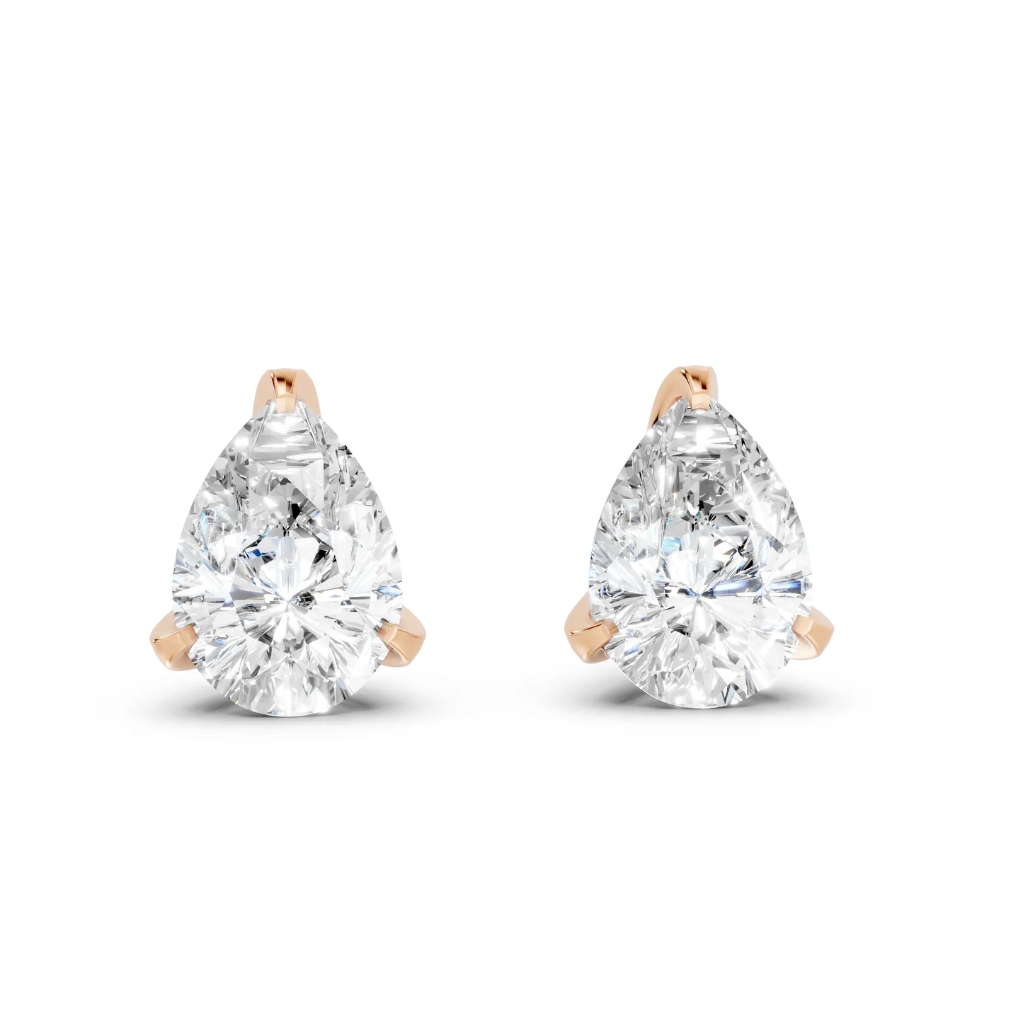 14K Gold Pear Cut Diamond Basket Martini Stud Earring