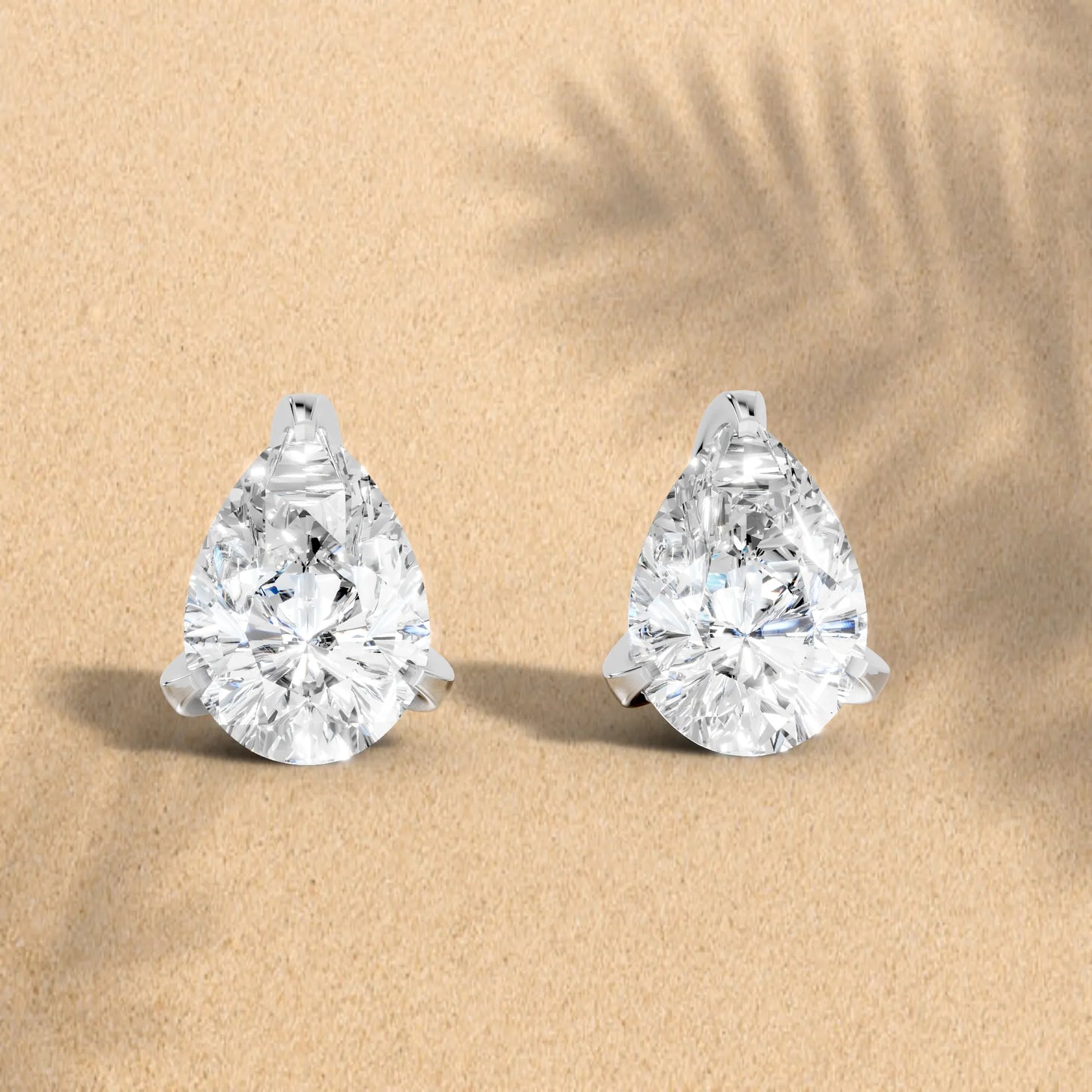 14K Gold Pear Cut Diamond Basket Martini Stud Earring