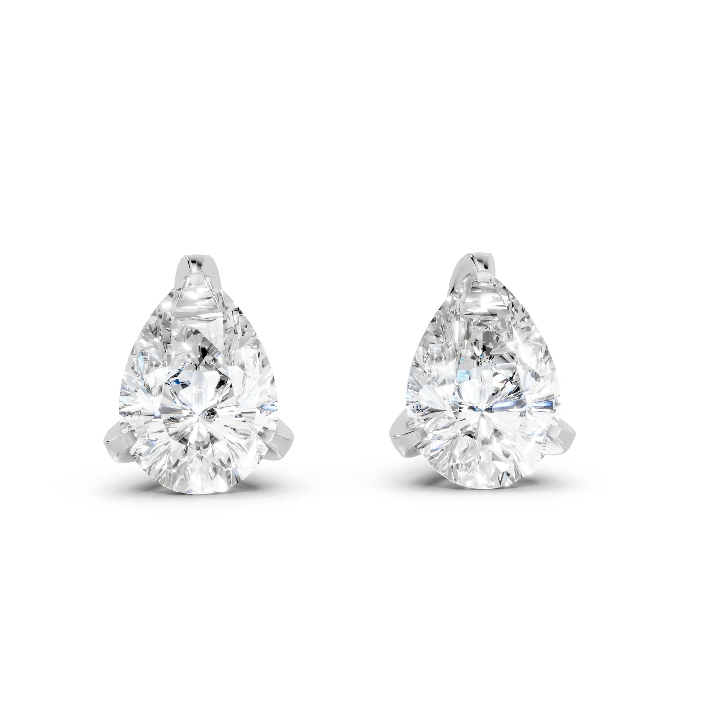 14K Gold Pear Cut Diamond Basket Martini Stud Earring