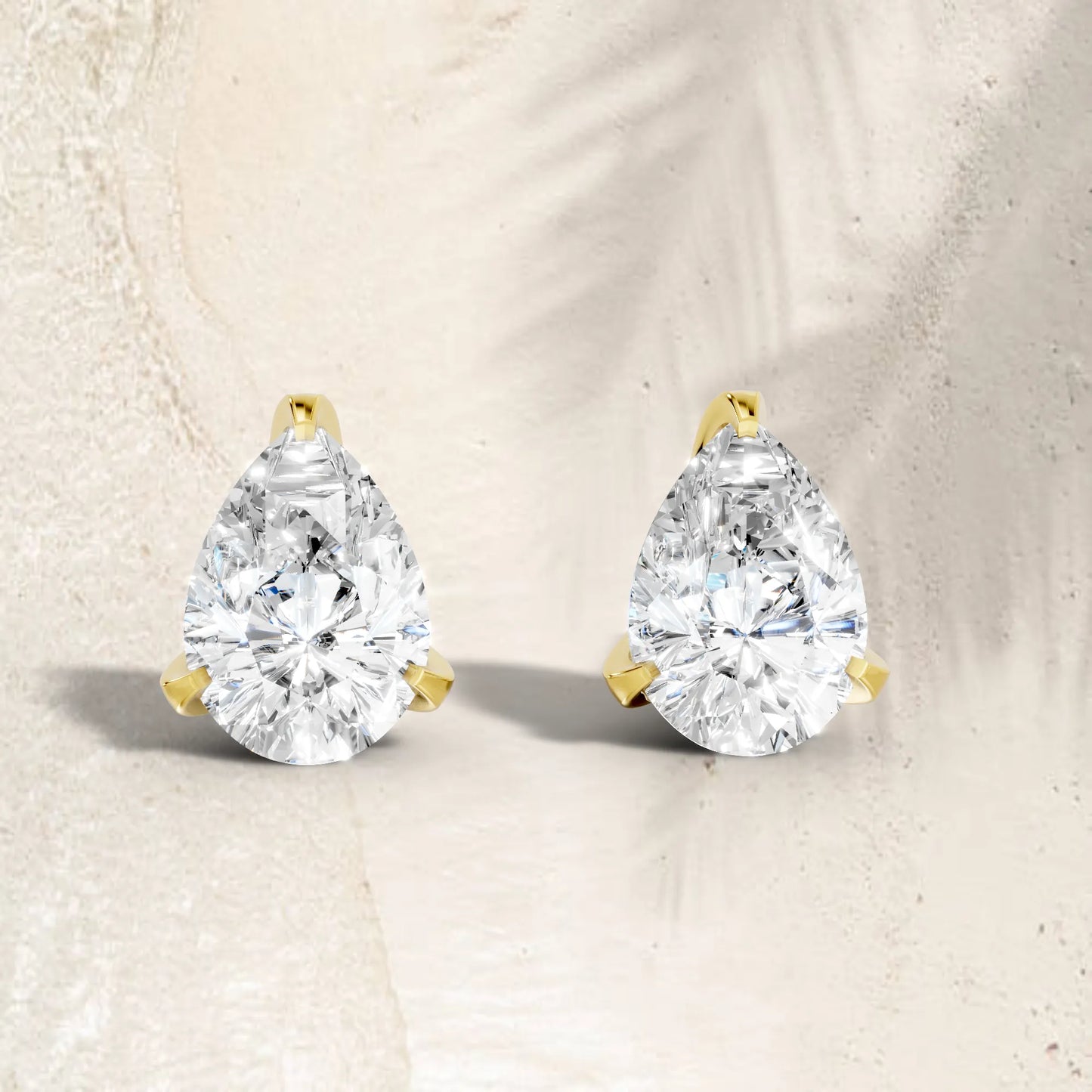 14K Gold Pear Cut Diamond Basket Martini Stud Earring