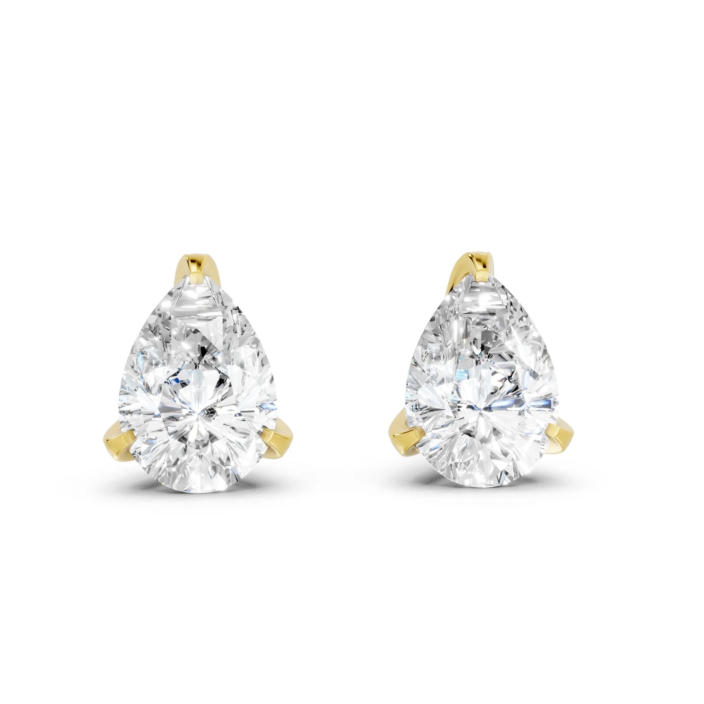 14K Gold Pear Cut Diamond Basket Martini Stud Earring
