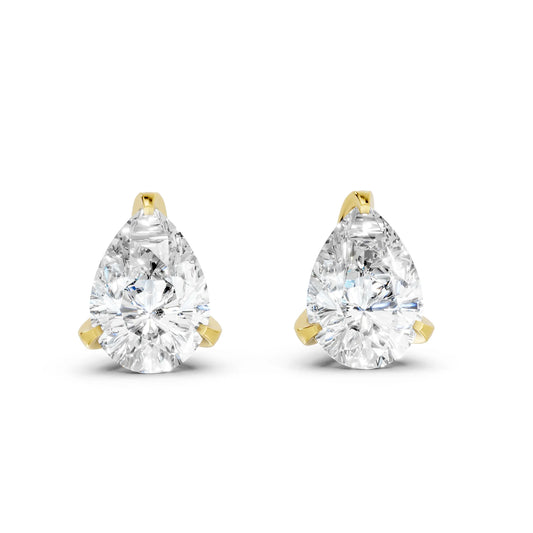 14K Gold Pear Cut Diamond Basket Martini Stud Earring