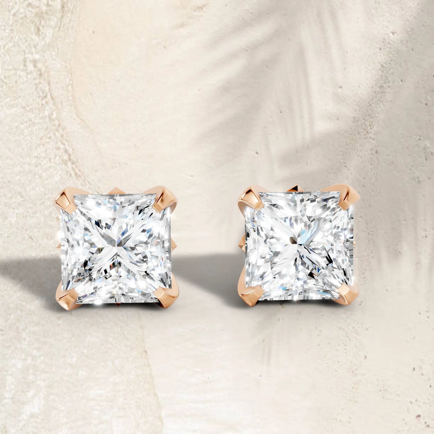 14K Gold Princess Cut Diamond Basket Martini Stud Earring