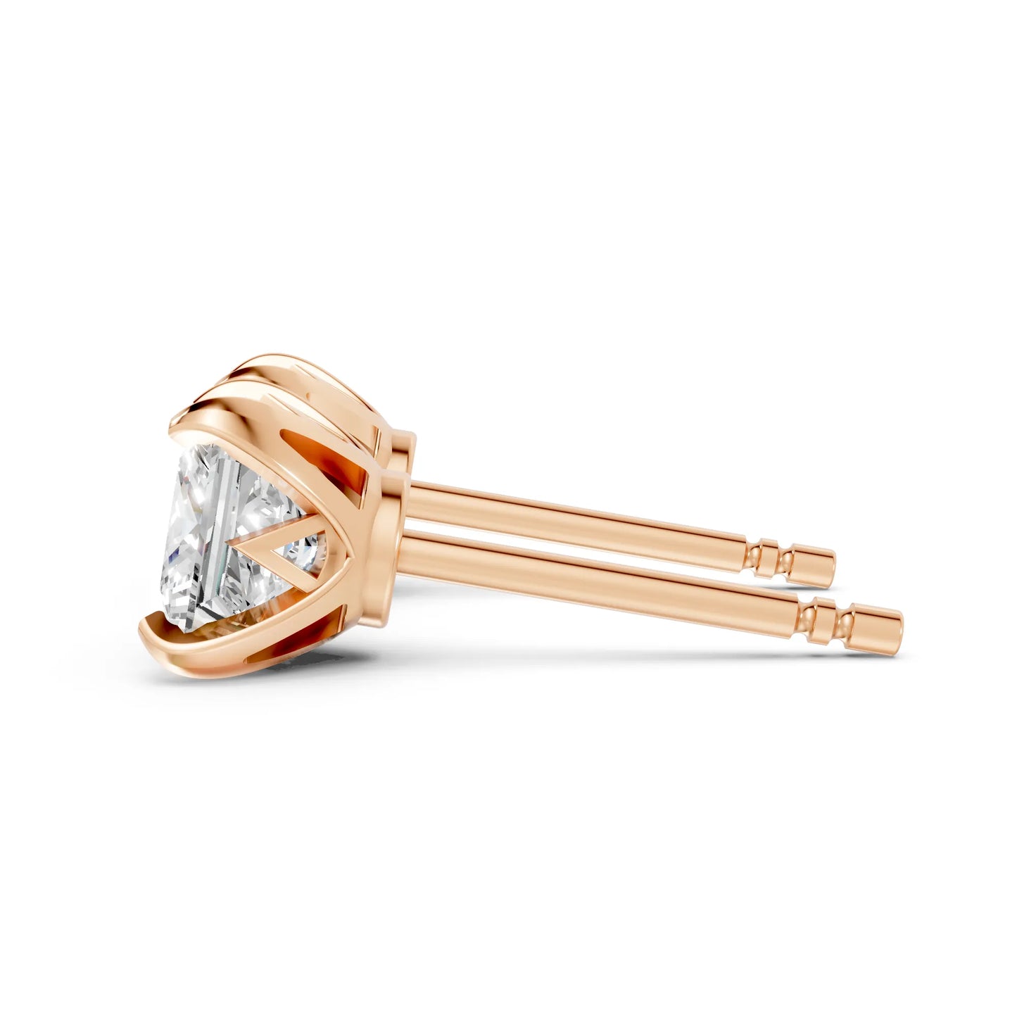 14K Gold Princess Cut Diamond Basket Martini Stud Earring