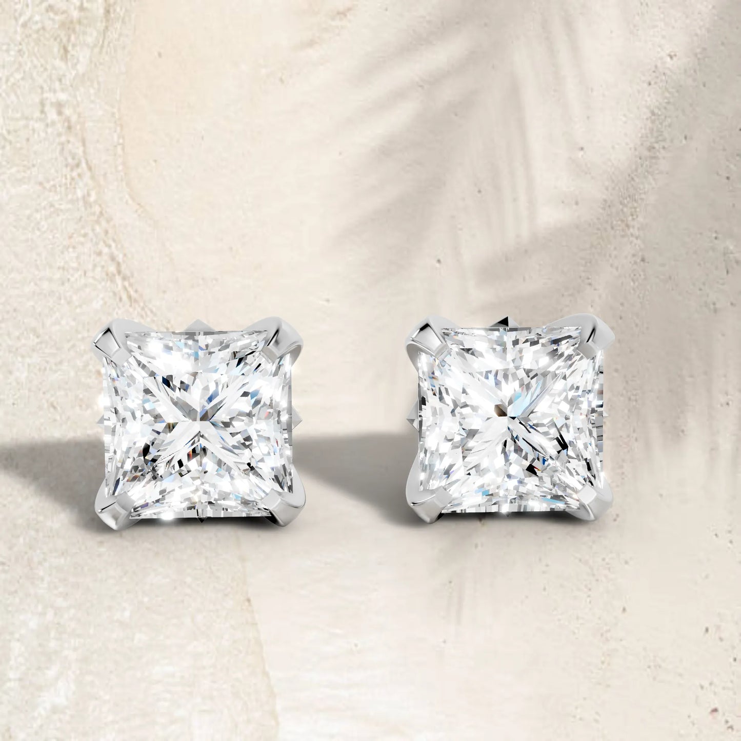 14K Gold Princess Cut Diamond Basket Martini Stud Earring
