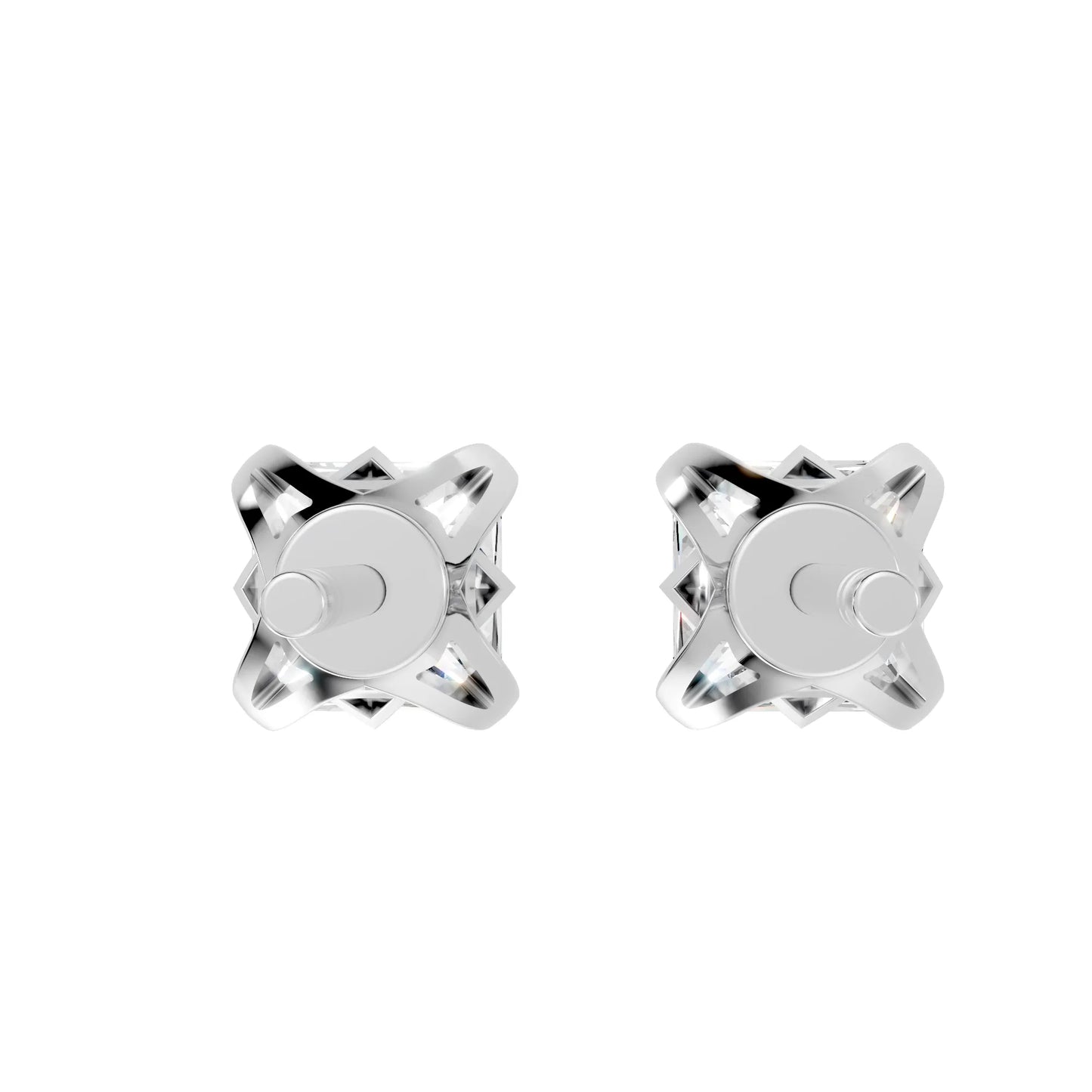 14K Gold Princess Cut Diamond Basket Martini Stud Earring