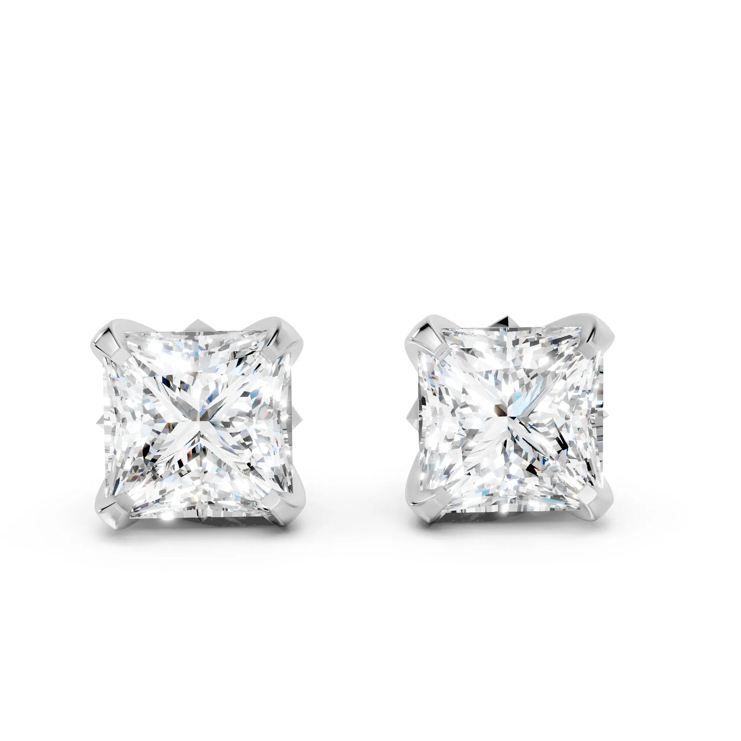 14K Gold Princess Cut Diamond Basket Martini Stud Earring
