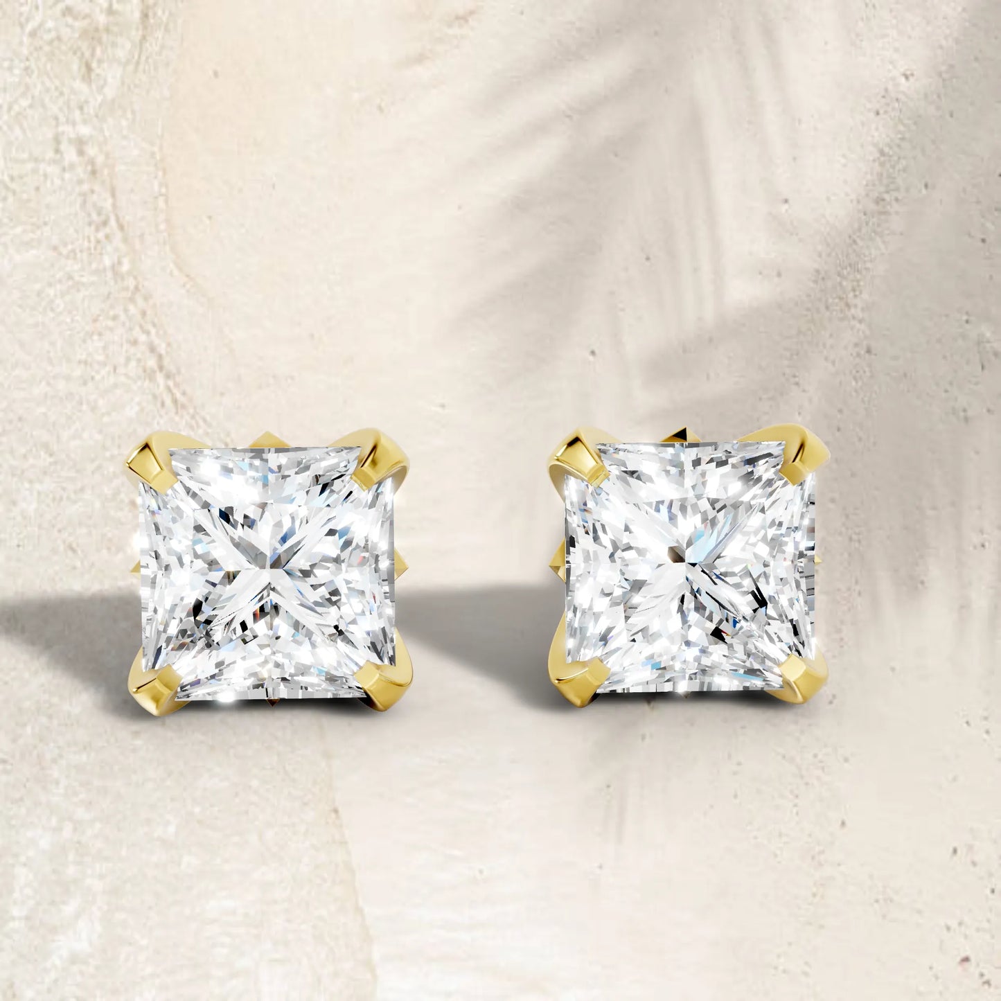 14K Gold Princess Cut Diamond Basket Martini Stud Earring