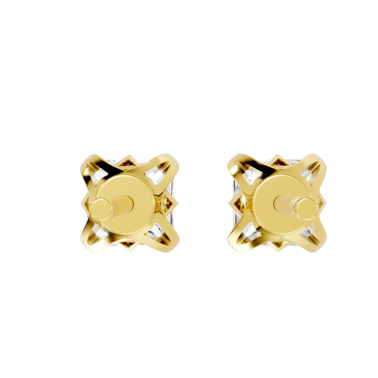 14K Gold Princess Cut Diamond Basket Martini Stud Earring