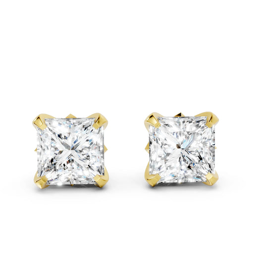 14K Gold Princess Cut Diamond Basket Martini Stud Earring