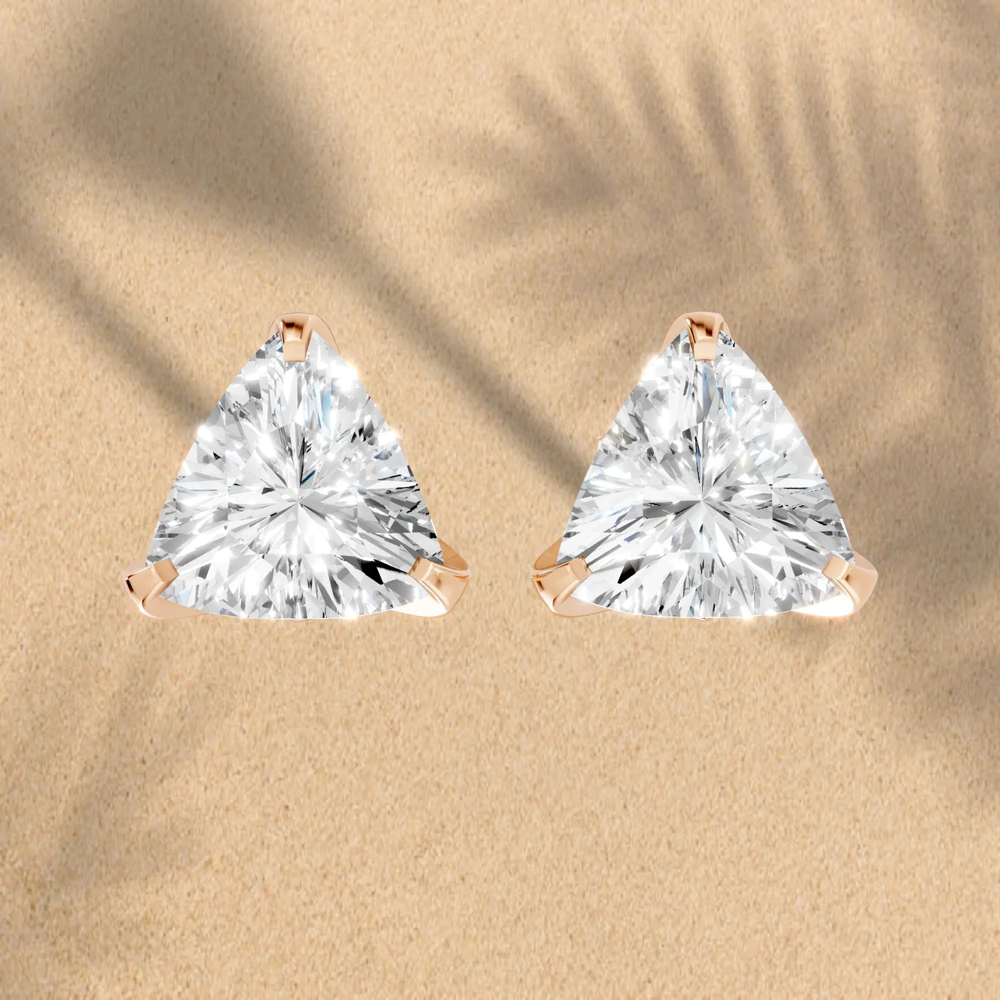 14K Gold Trillion Cut Diamond Basket Martini Stud Earring