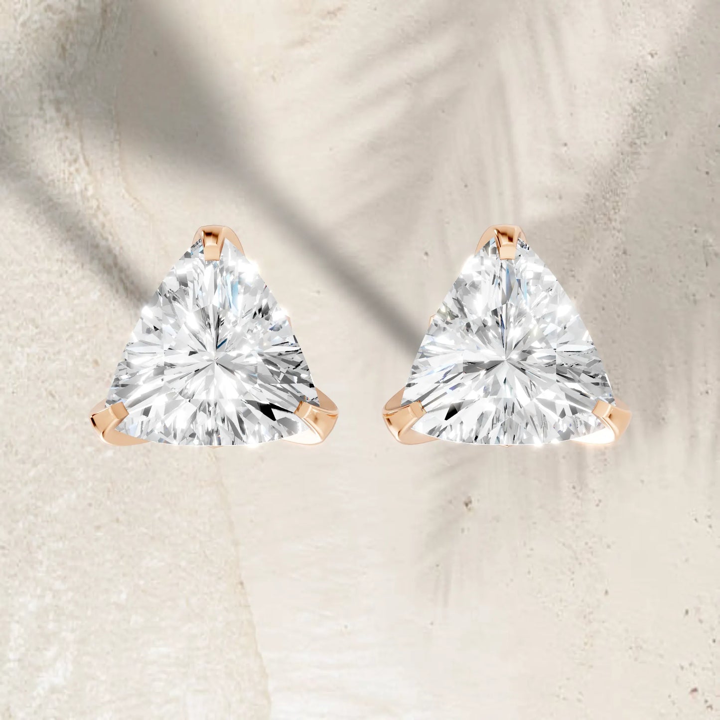 14K Gold Trillion Cut Diamond Basket Martini Stud Earring
