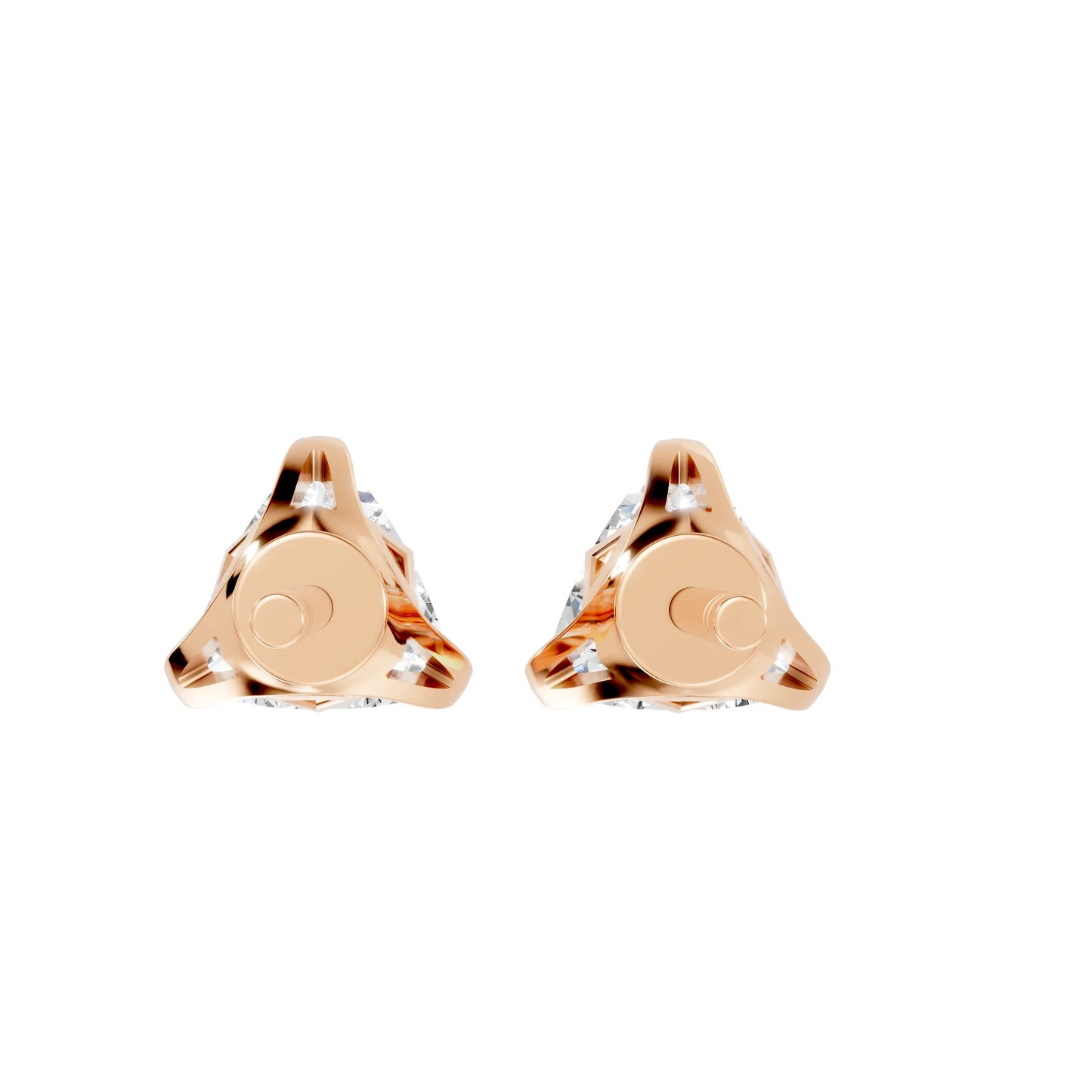 14K Gold Trillion Cut Diamond Basket Martini Stud Earring
