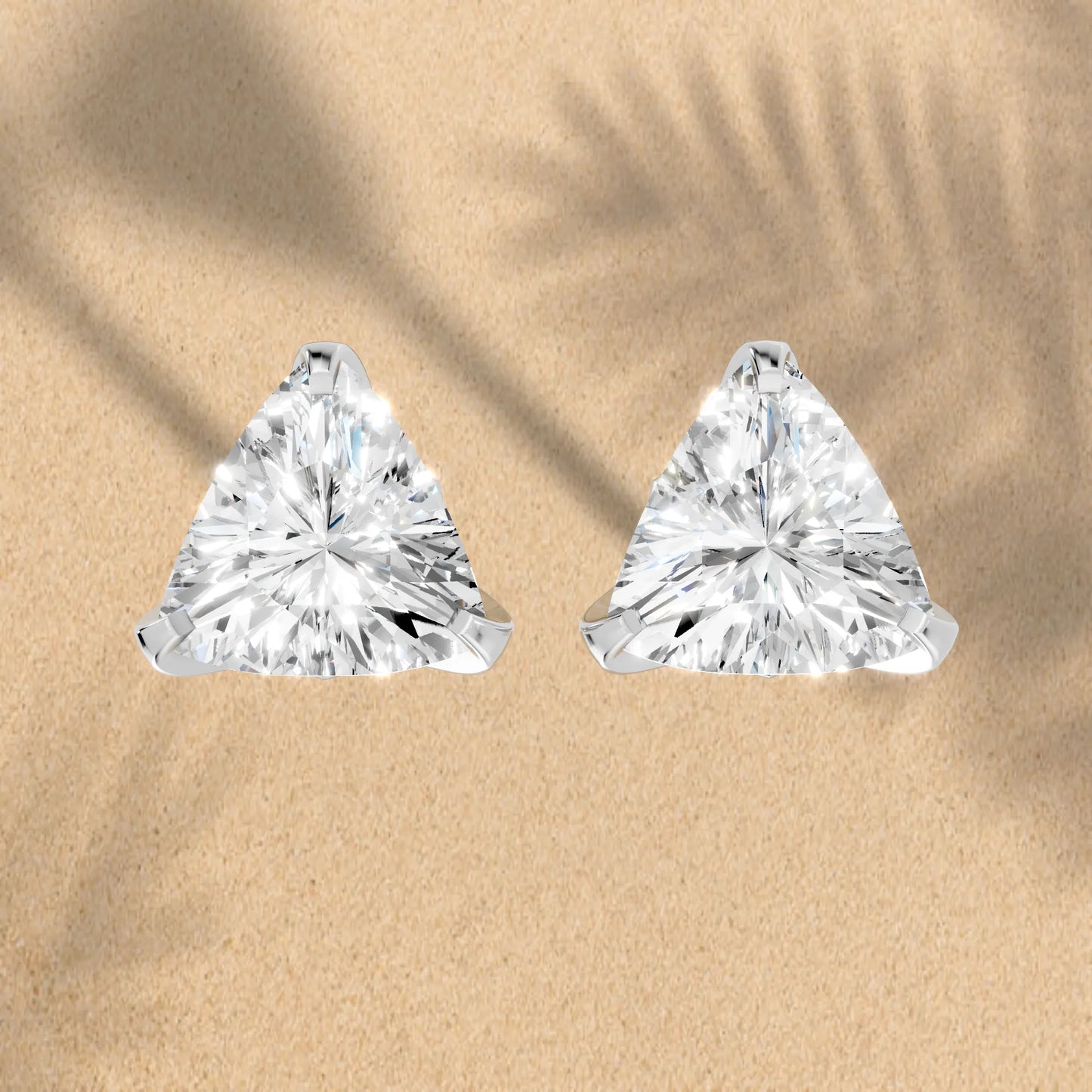 14K Gold Trillion Cut Diamond Basket Martini Stud Earring