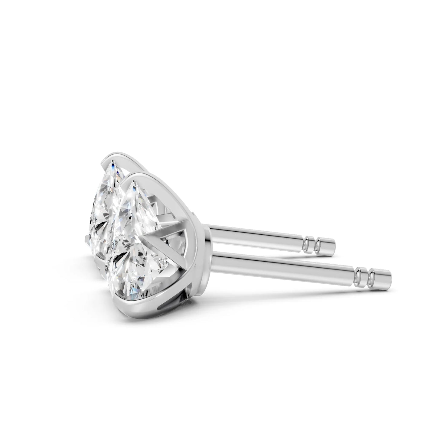 14K Gold Trillion Cut Diamond Basket Martini Stud Earring
