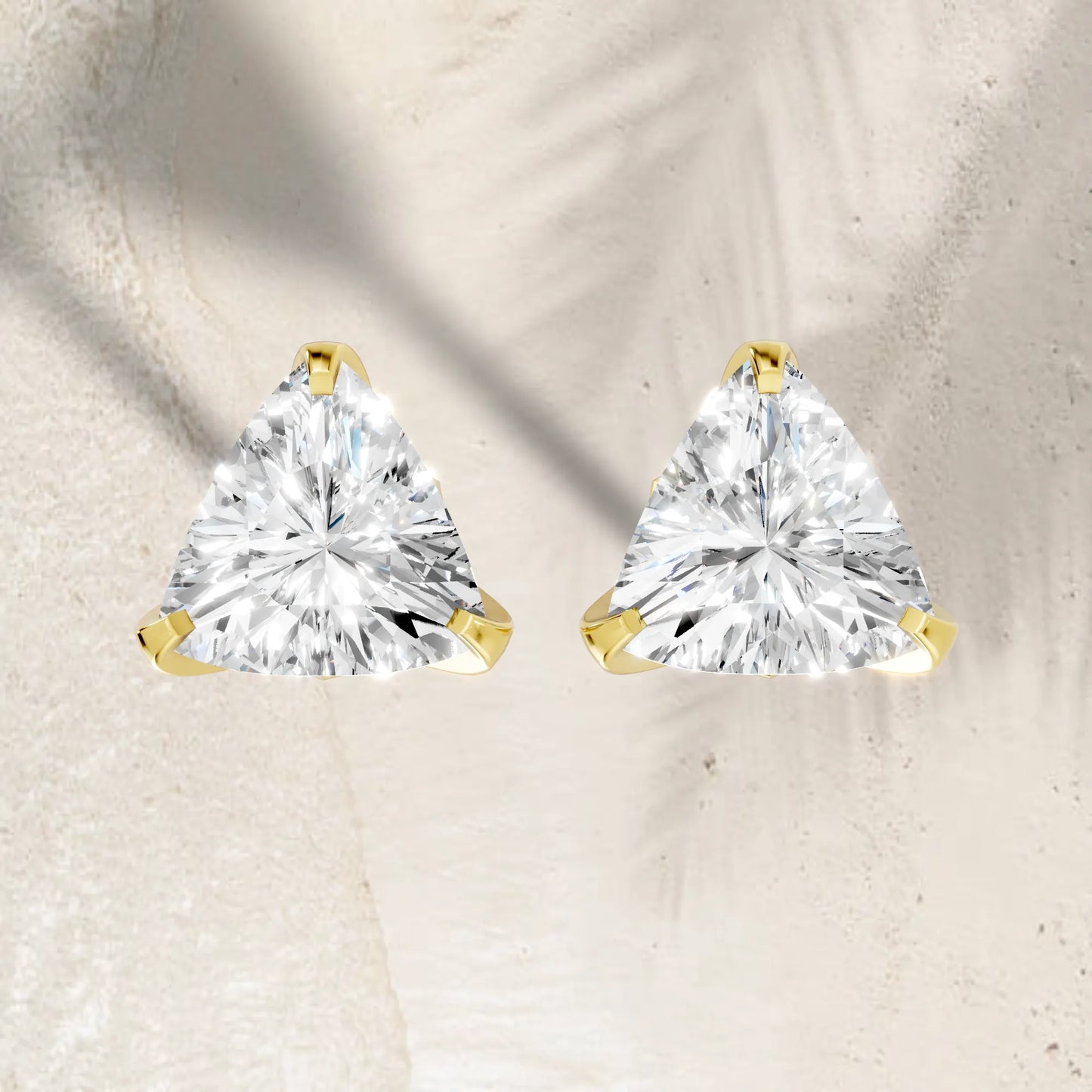 14K Gold Trillion Cut Diamond Basket Martini Stud Earring