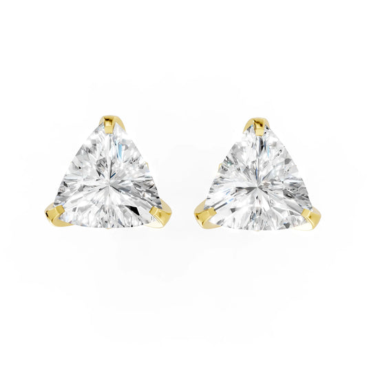 14K Gold Trillion Cut Diamond Basket Martini Stud Earring