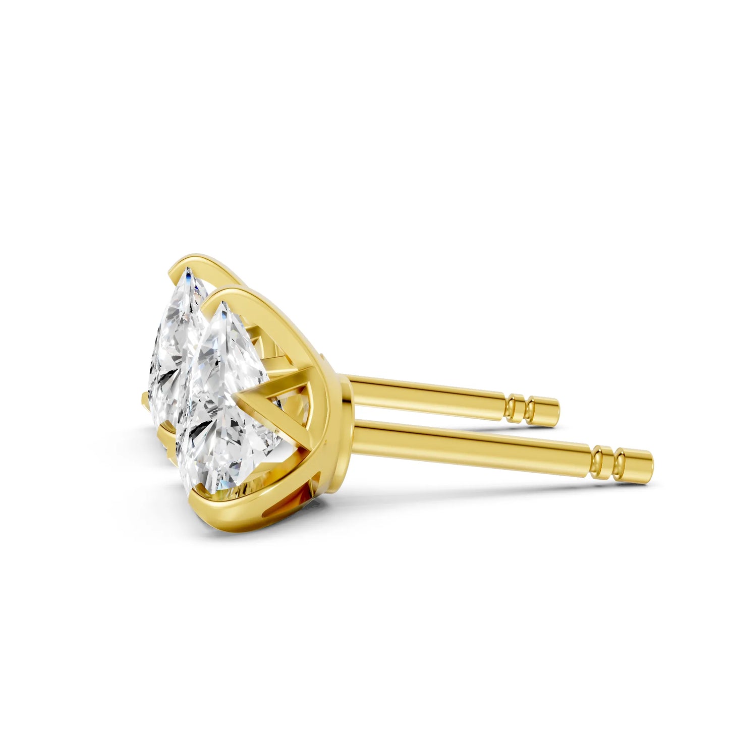 14K Gold Trillion Cut Diamond Basket Martini Stud Earring