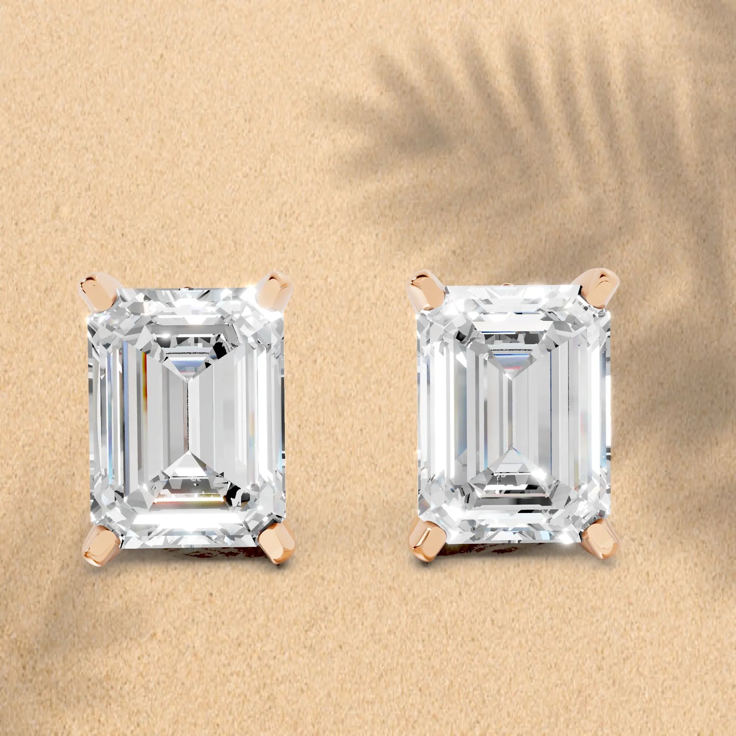 14K Gold Emerald Cut Diamond Basket Martini Stud Earring