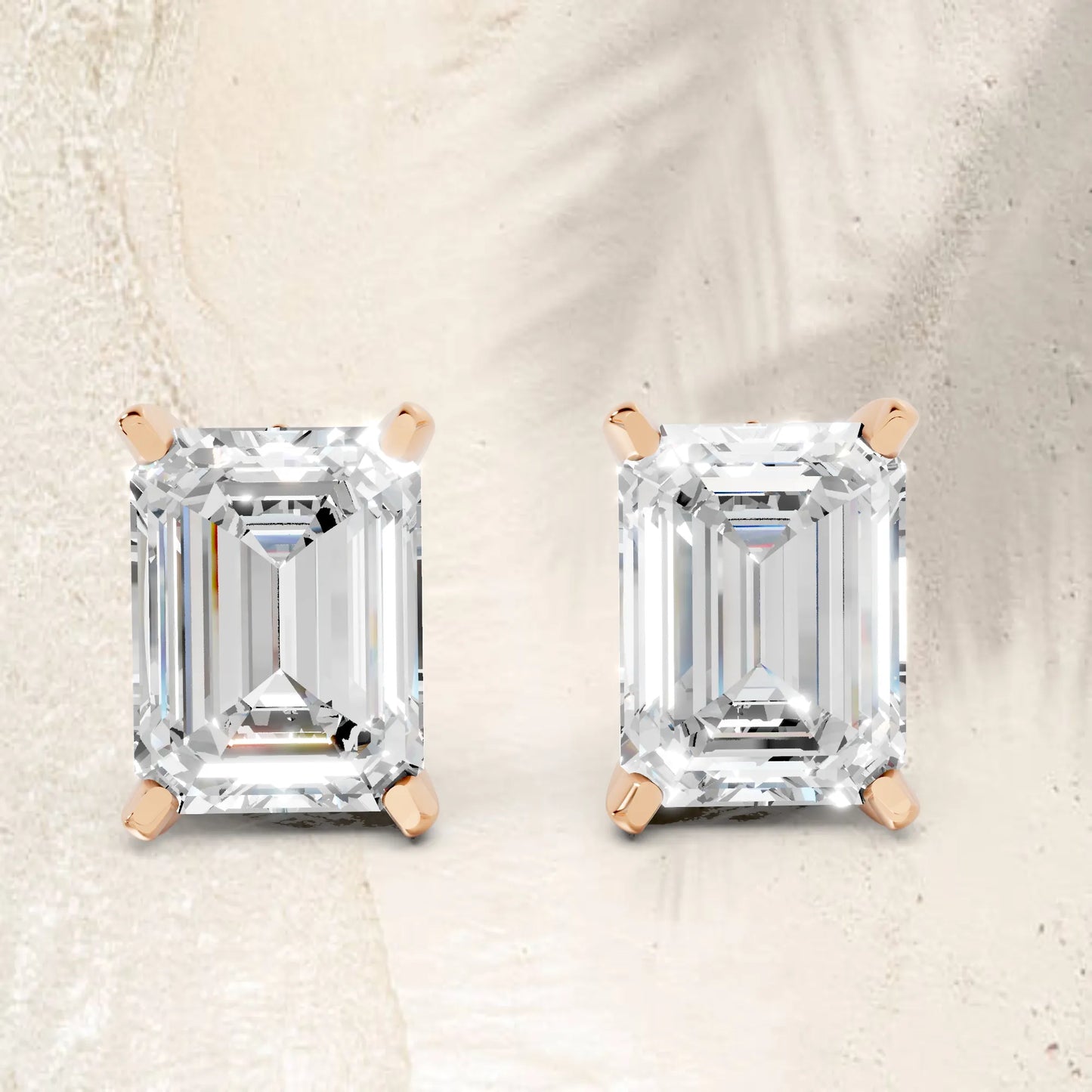 14K Gold Emerald Cut Diamond Basket Martini Stud Earring