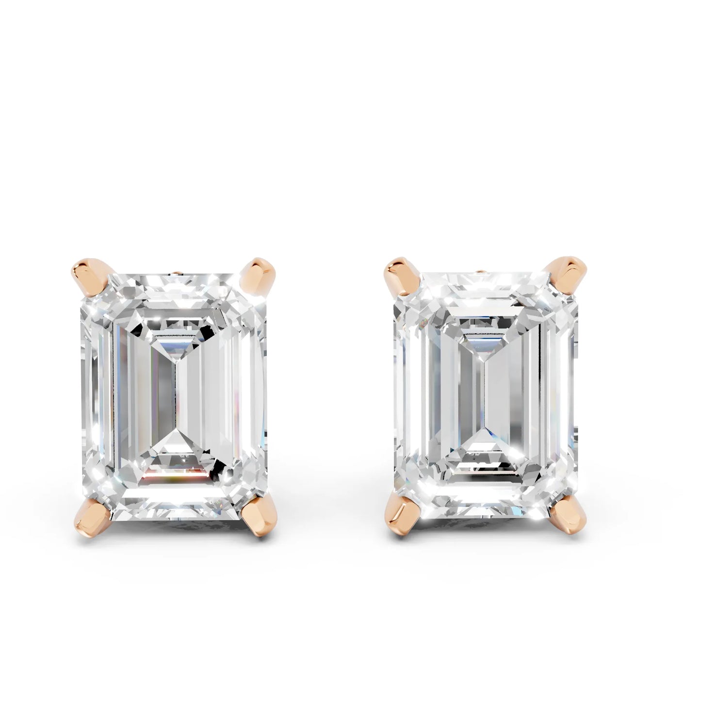 14K Gold Emerald Cut Diamond Basket Martini Stud Earring
