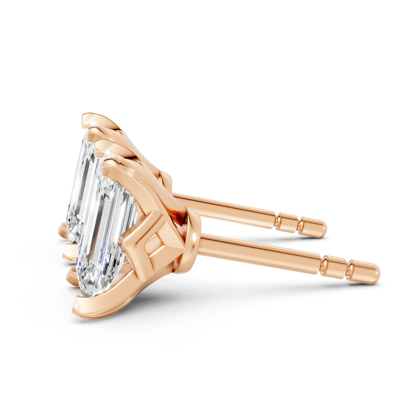 14K Gold Emerald Cut Diamond Basket Martini Stud Earring