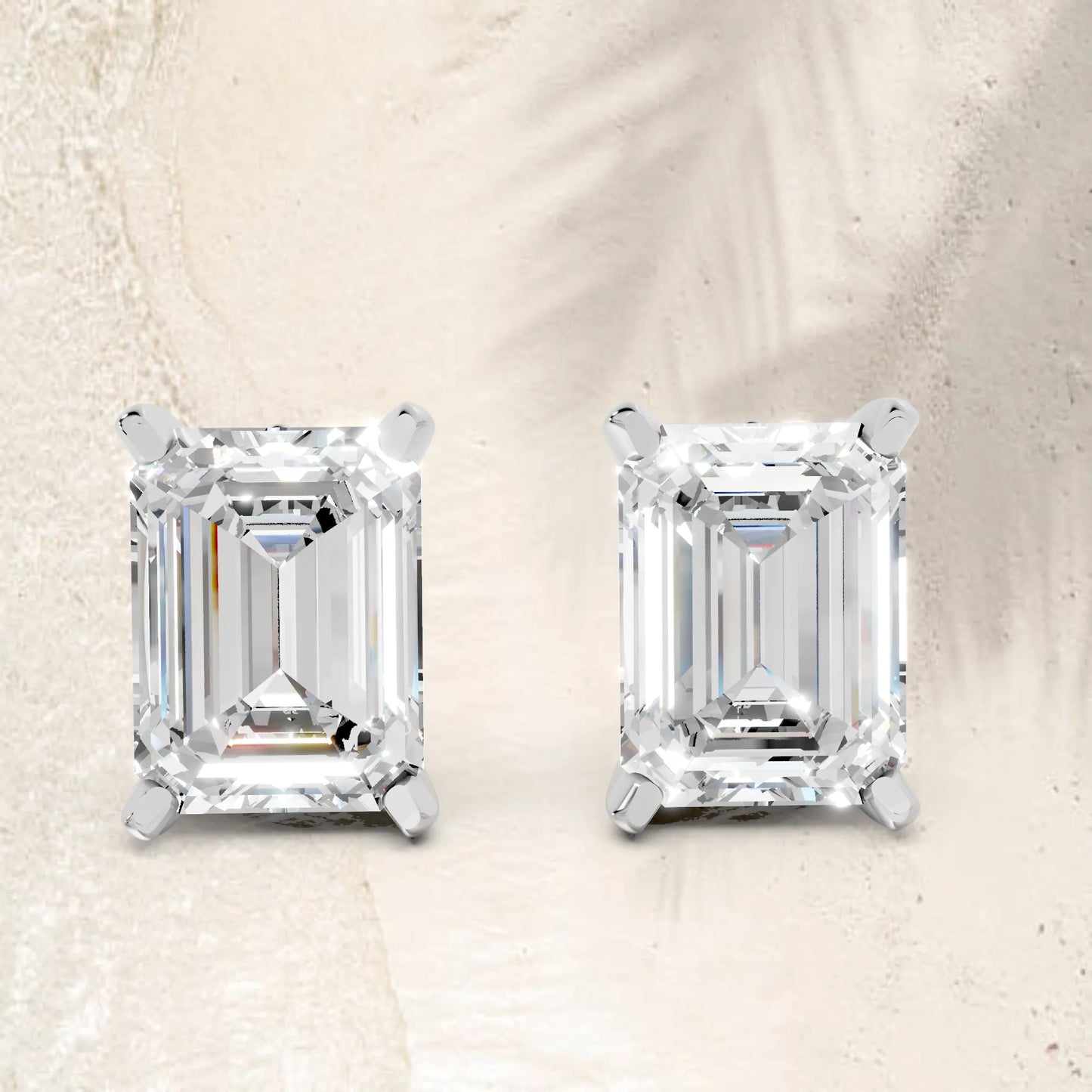 14K Gold Emerald Cut Diamond Basket Martini Stud Earring