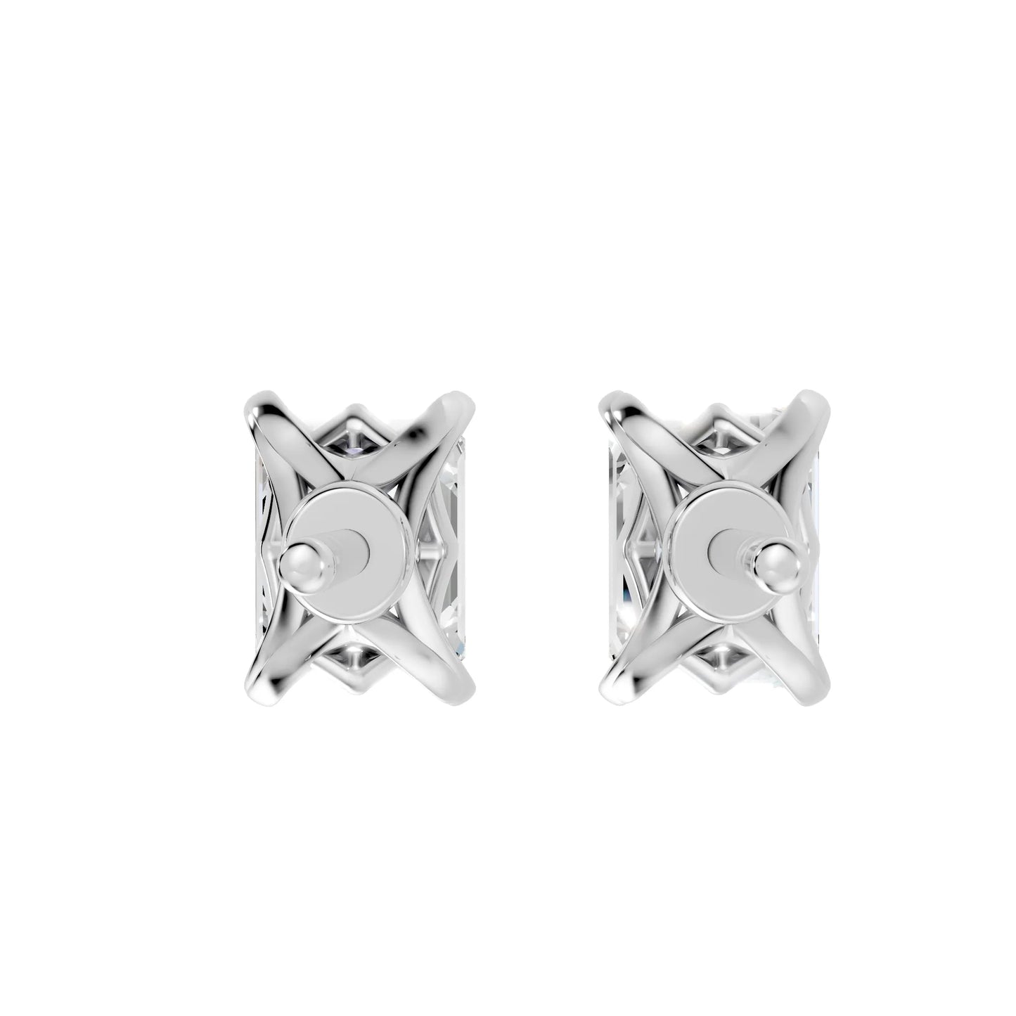 14K Gold Emerald Cut Diamond Basket Martini Stud Earring