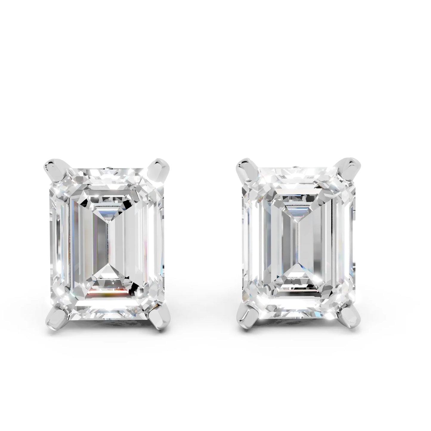 14K Gold Emerald Cut Diamond Basket Martini Stud Earring