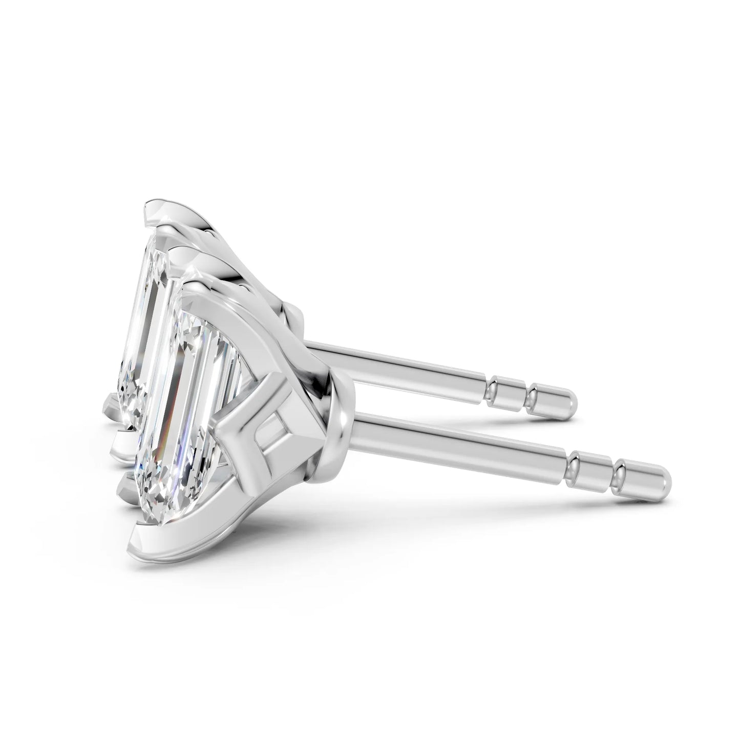 14K Gold Emerald Cut Diamond Basket Martini Stud Earring