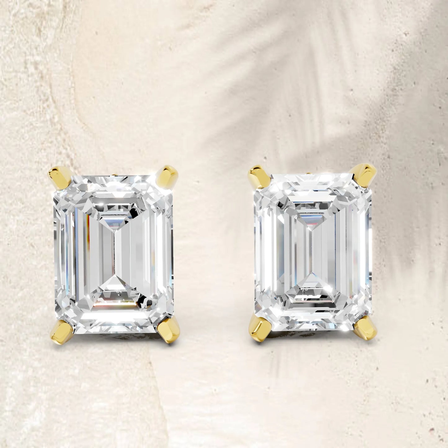 14K Gold Emerald Cut Diamond Basket Martini Stud Earring