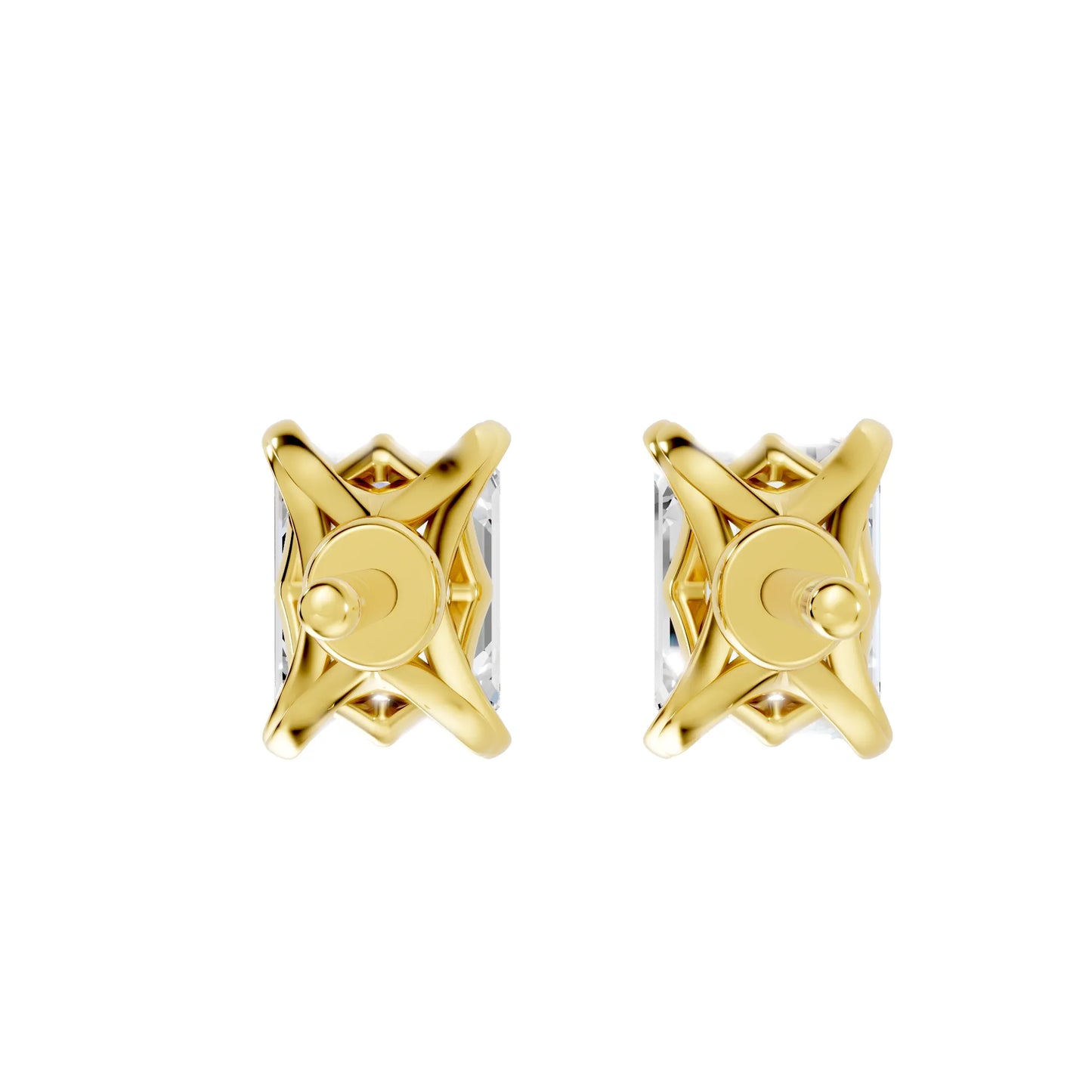 14K Gold Emerald Cut Diamond Basket Martini Stud Earring