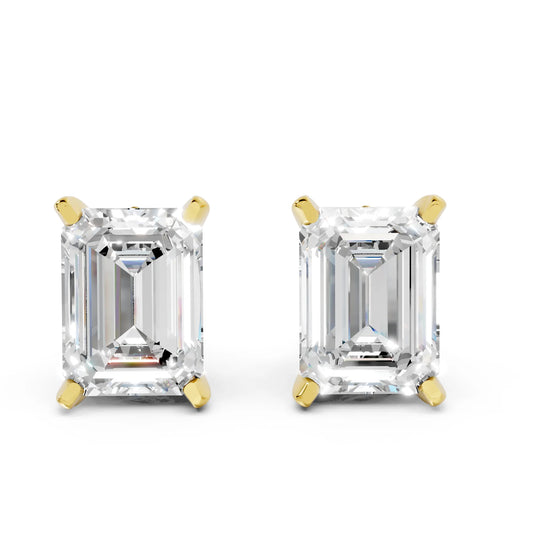 14K Gold Emerald Cut Diamond Basket Martini Stud Earring