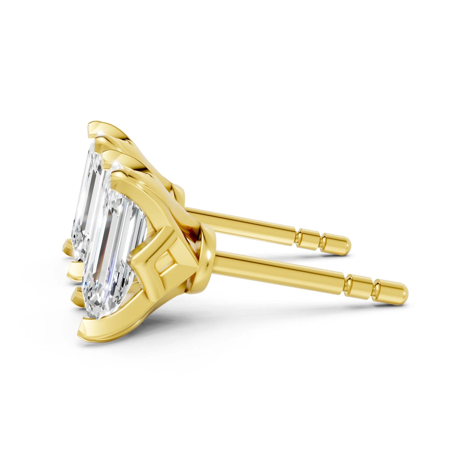 14K Gold Emerald Cut Diamond Basket Martini Stud Earring