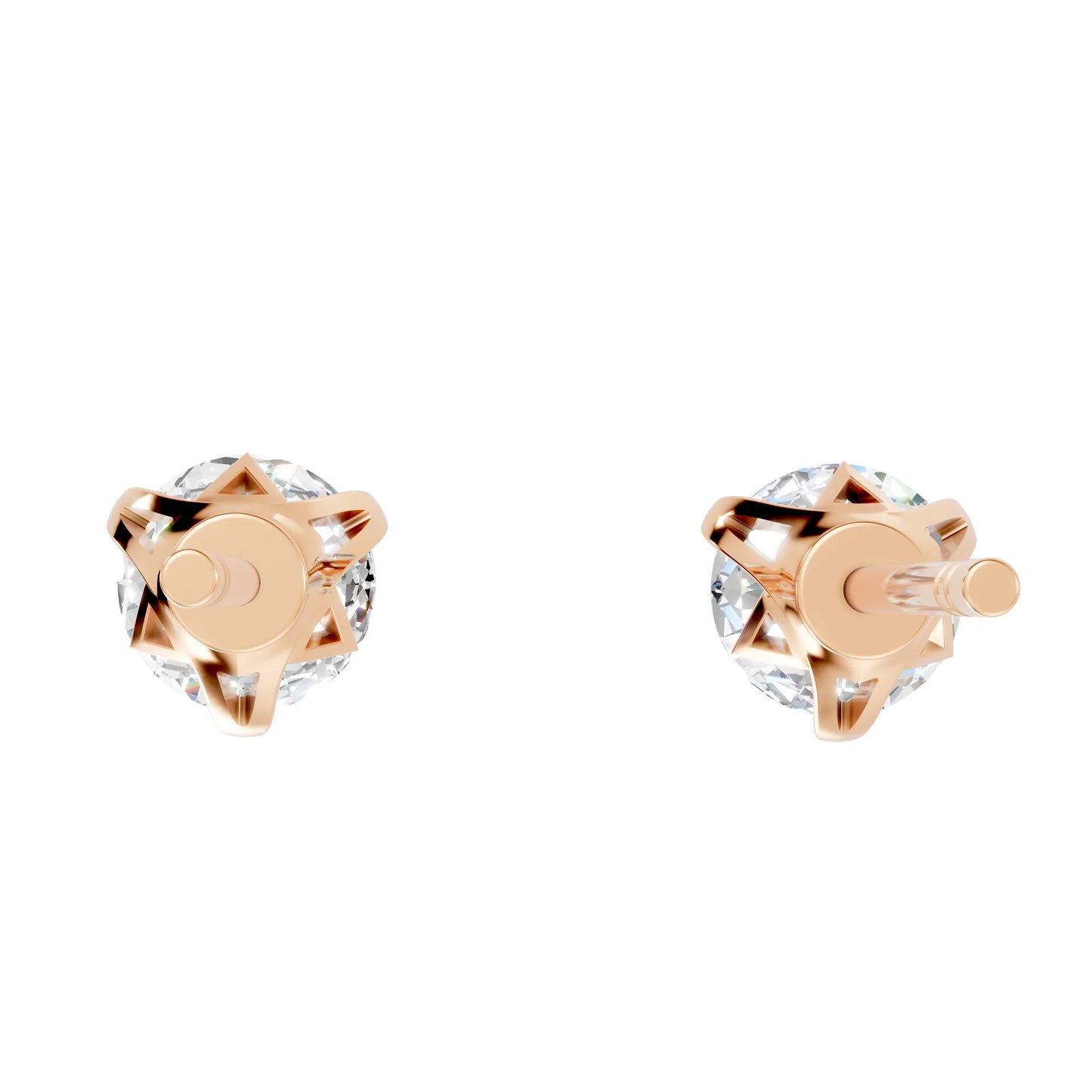 14K Gold Round Cut Diamond Basket Martini Stud Earring
