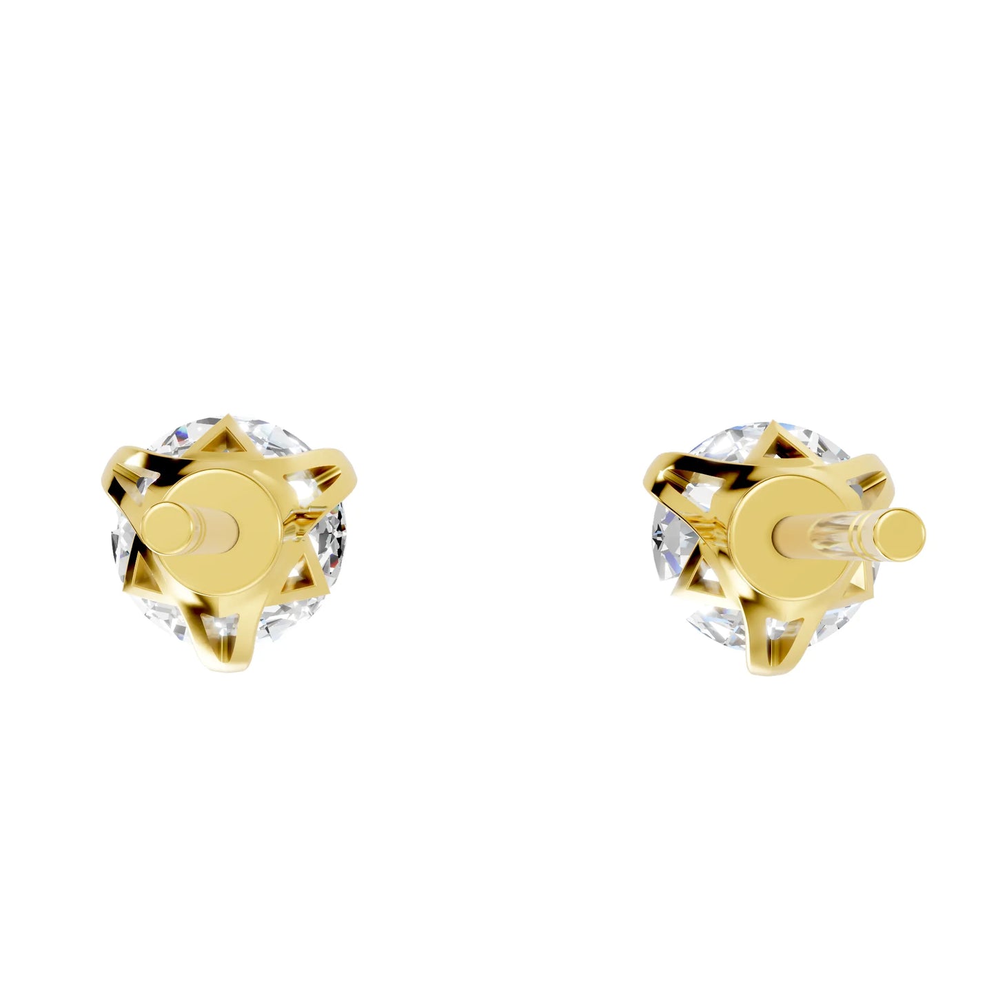 14K Gold Round Cut Diamond Basket Martini Stud Earring