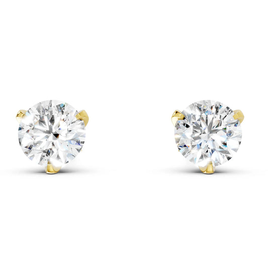14K Gold Round Cut Diamond Basket Martini Stud Earring