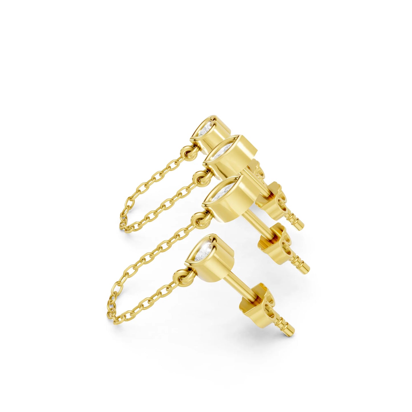14K Gold Heart & Marquise Cut Diamond Chain Stud Earring